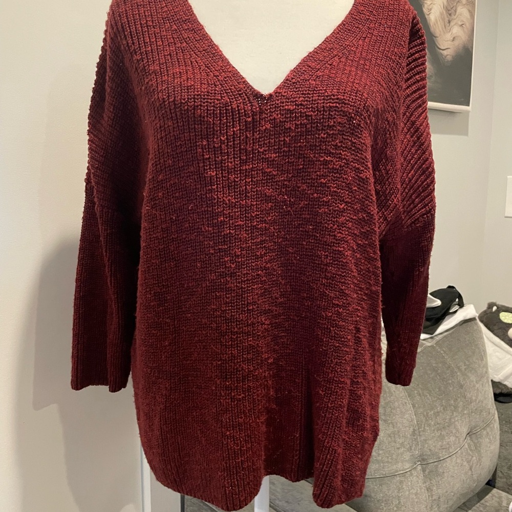 Express Deep Red V-Neck Sweater